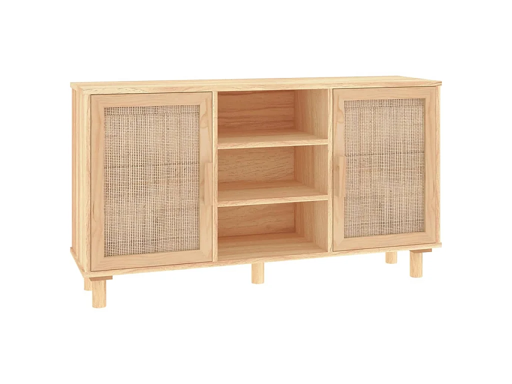 Dressoir 105x30x60 cm massief grenenhout en rattan bruin