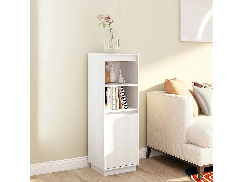 Highboard Weiß 37x34x110 cm Massivholz Kiefer