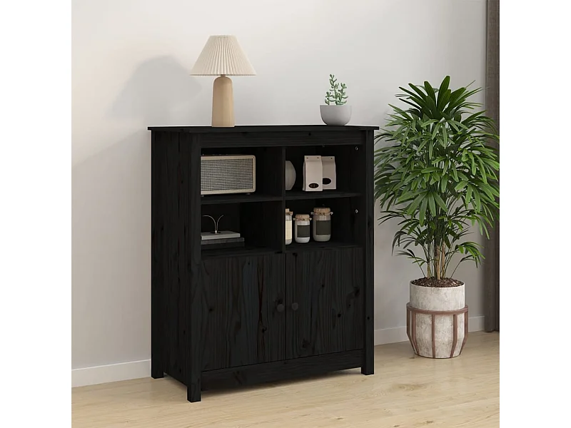 Sideboard Schwarz 83x41,5x100 cm Massivholz Kiefer