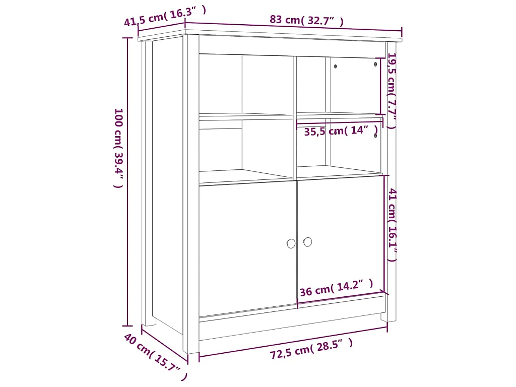 Sideboard Schwarz 83x41,5x100 cm Massivholz Kiefer