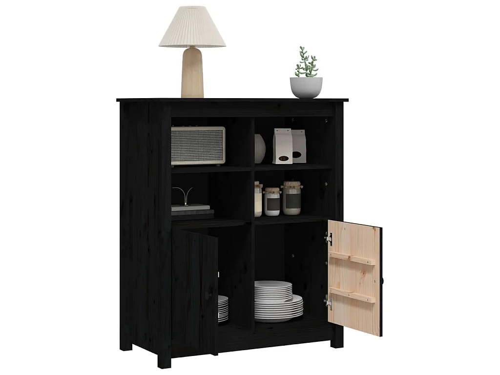 Sideboard Schwarz 83x41,5x100 cm Massivholz Kiefer