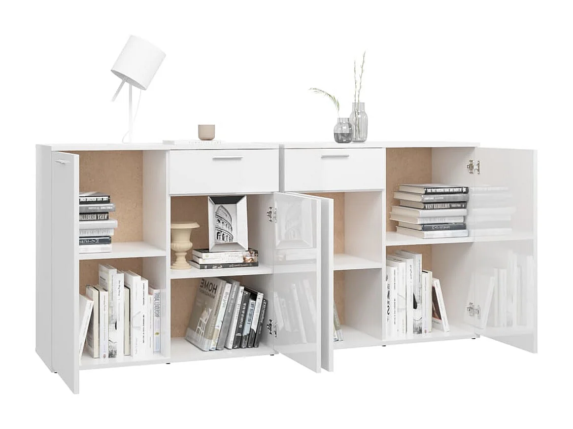 Aparador 160x36x75 cm contraplacado branco brilhante