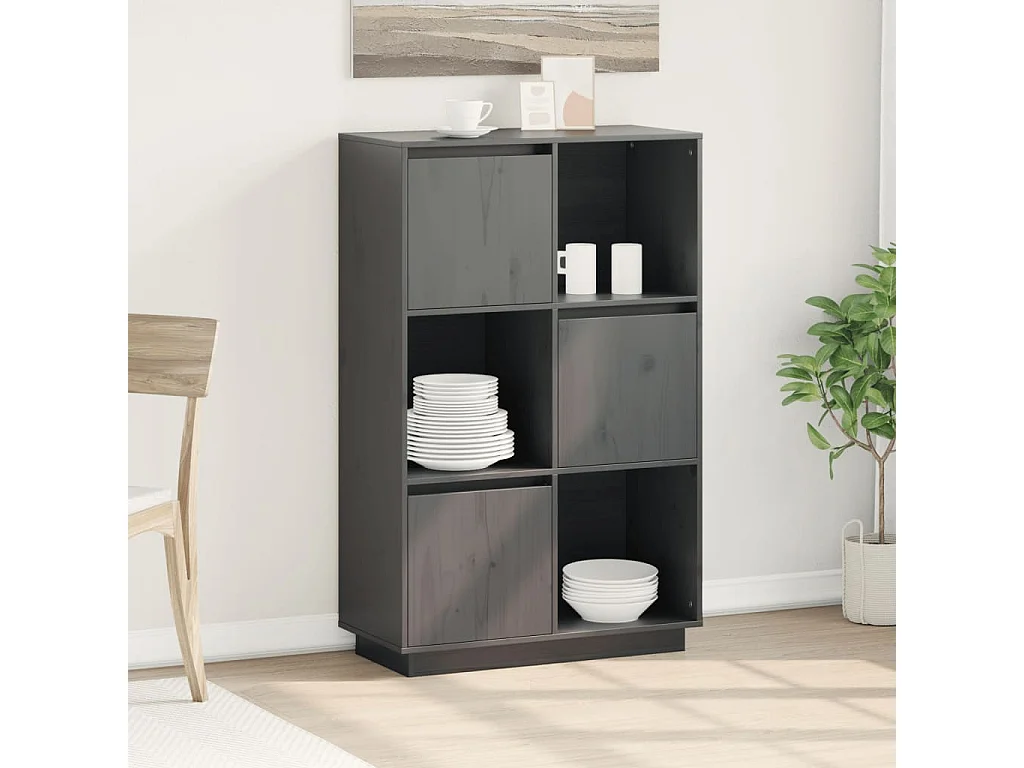 Highboard Grau 74x35x117 cm Massivholz Kiefer