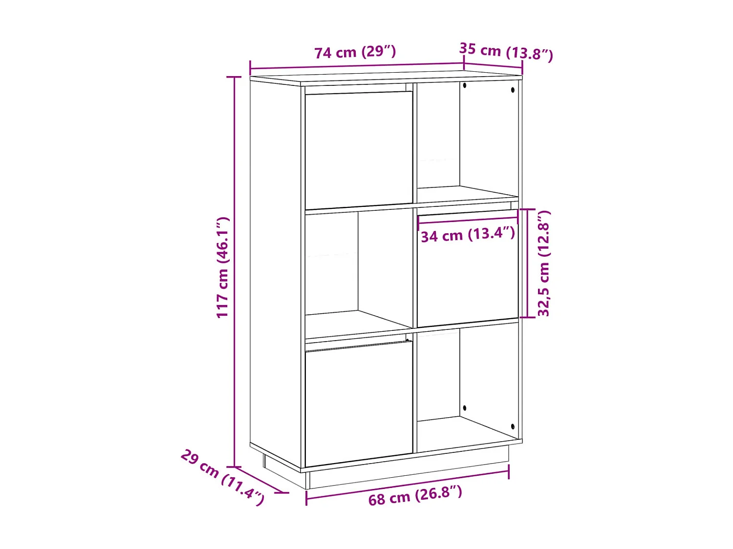 Highboard Grau 74x35x117 cm Massivholz Kiefer