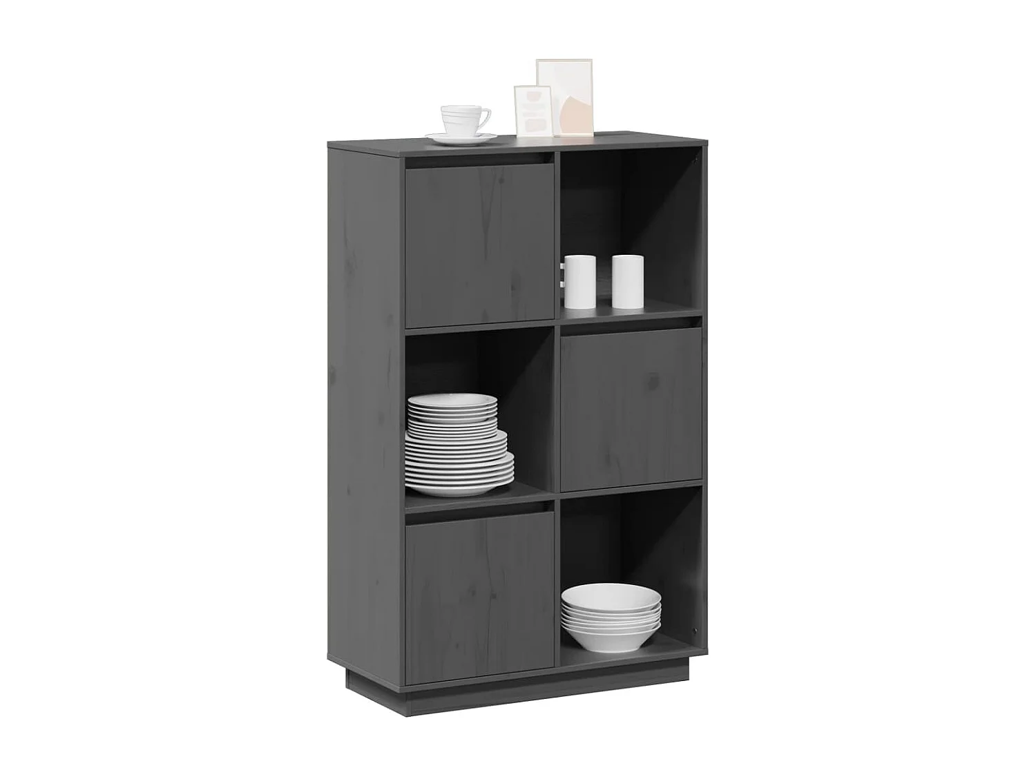 Highboard Grau 74x35x117 cm Massivholz Kiefer