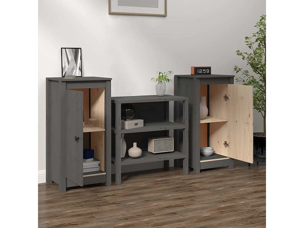 Sideboards 2 Stk. Grau 39x35x80 cm Massivholz Kiefer