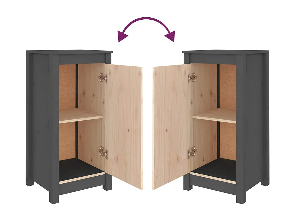 Sideboards 2 Stk. Grau 39x35x80 cm Massivholz Kiefer