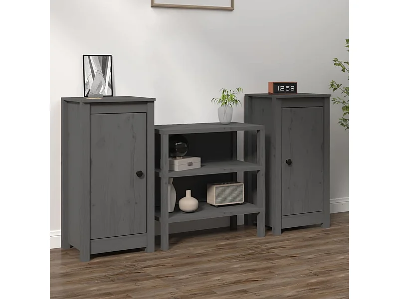 Buffets 2 pcs gris 39x35x80 cm bois massif de pin