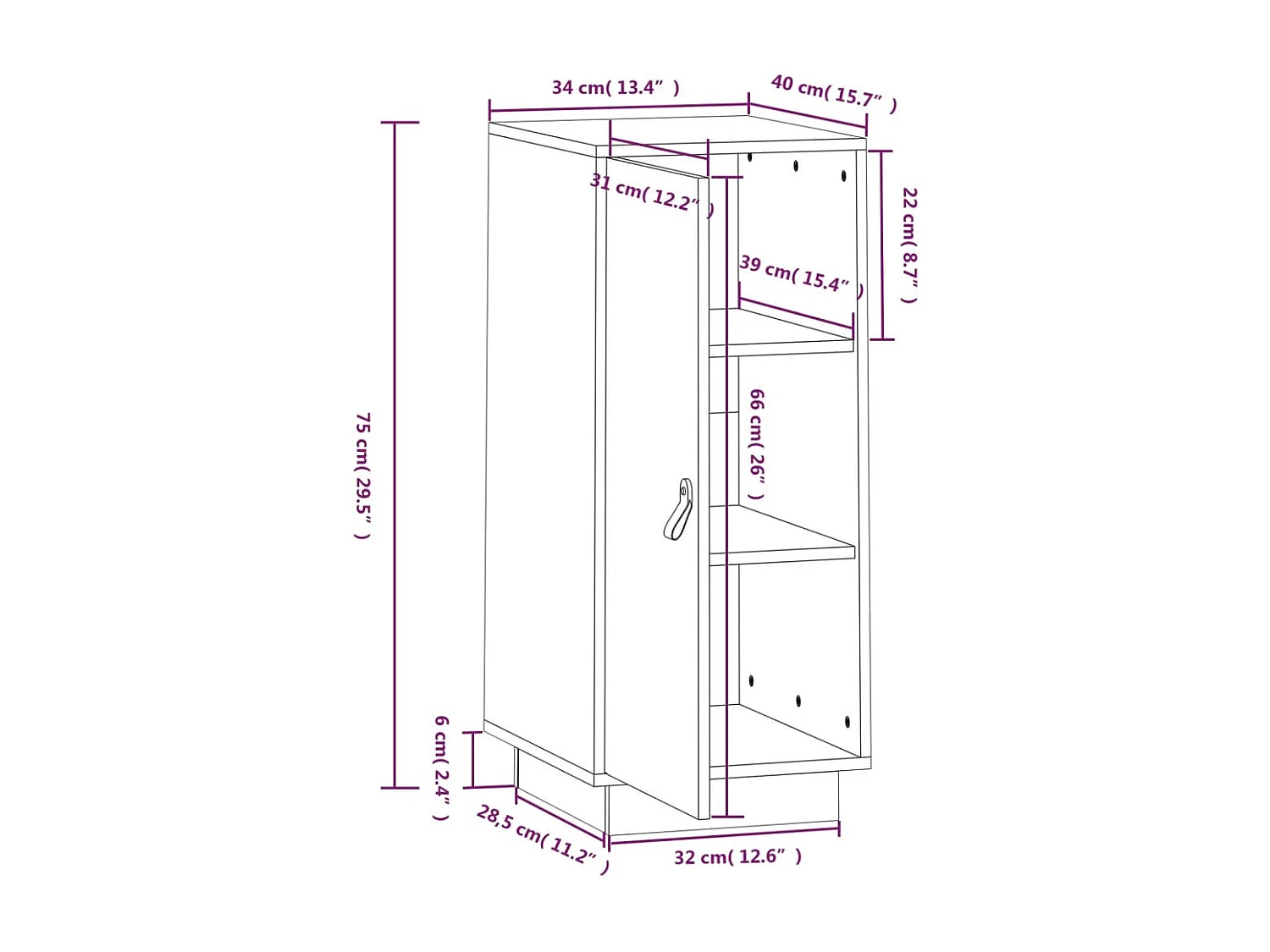 Buffet 34x40x75 cm Bois massif de pin
