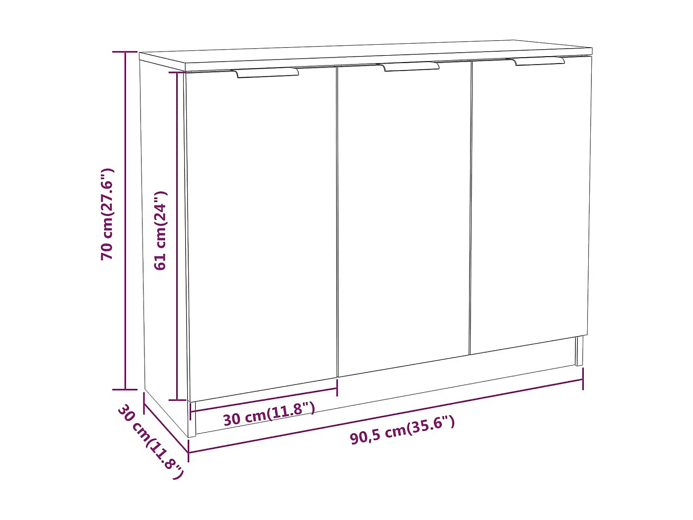 Dressoir 90,5x30x70 cm bewerkt hout grijs sonoma eikenkleurig