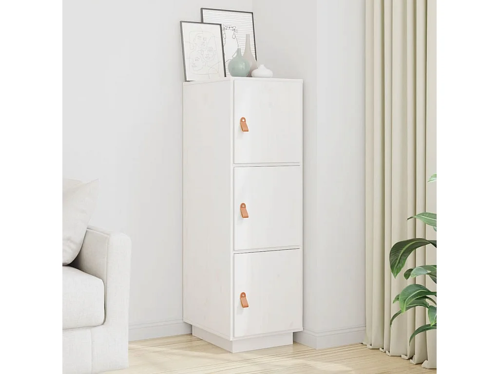 Credenza Bianca 34x40x108,5 cm in Legno Massello di Pino
