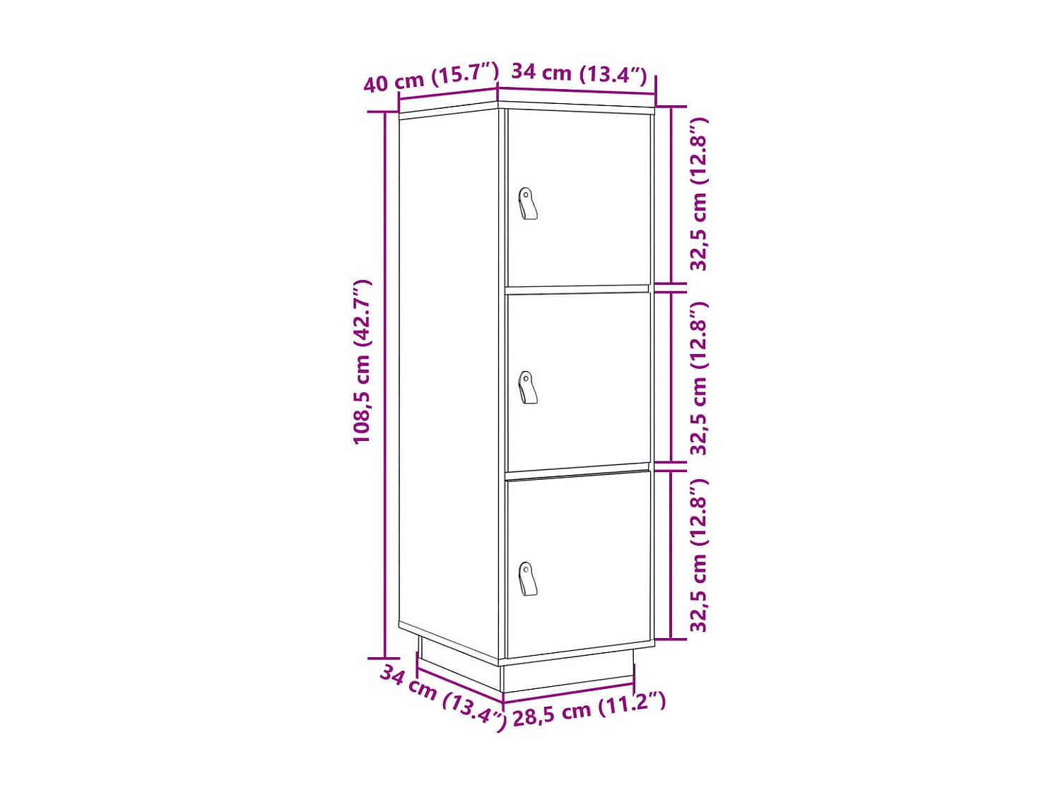 Credenza Bianca 34x40x108,5 cm in Legno Massello di Pino