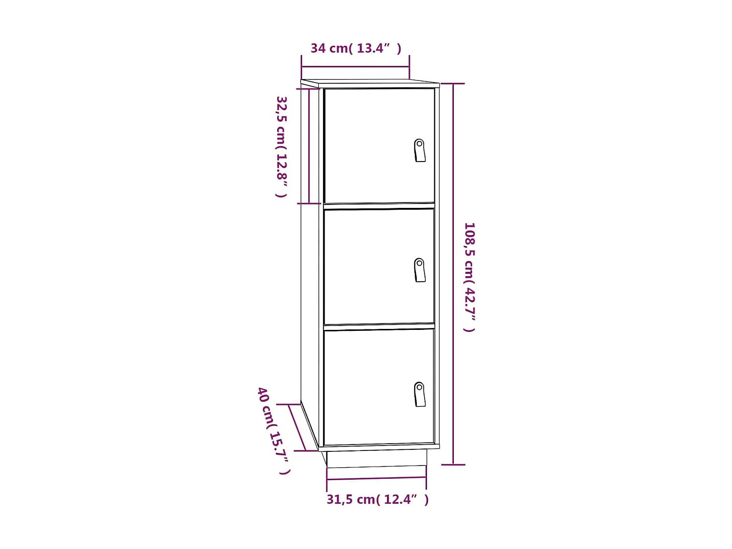 Credenza Bianca 34x40x108,5 cm in Legno Massello di Pino