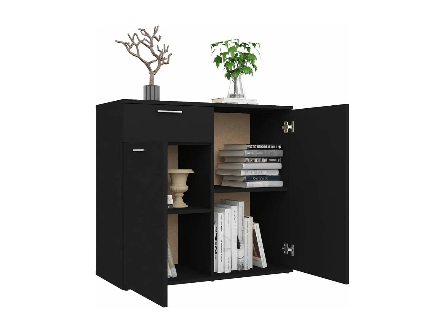 Buffet noir 80x36x75 cm bois d'ingénierie