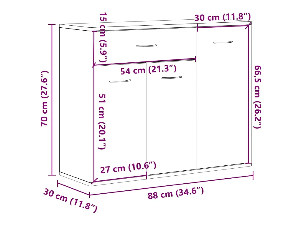 Buffet Blanc 88x30x70 cm Bois d'ingénierie