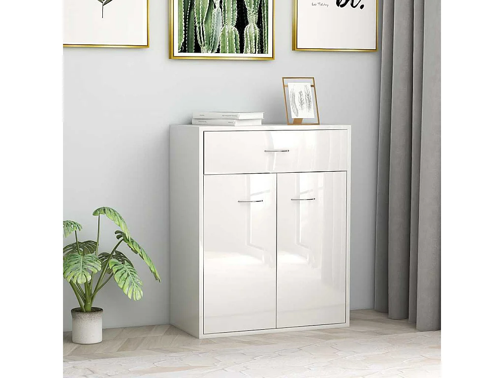 Dressoir 60x30x75 cm bewerkt hout hoogglans wit