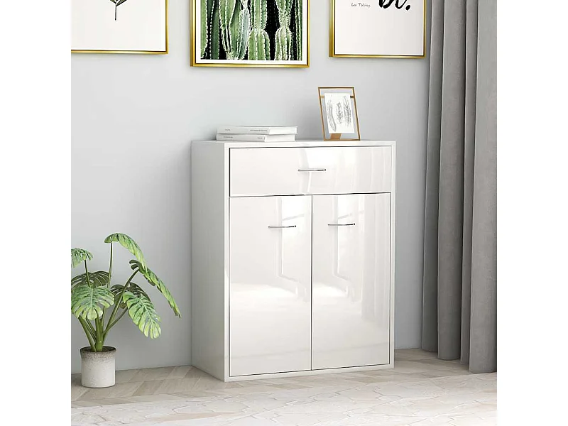 Buffet Blanc brillant 60x30x75 cm Bois d'ingénierie