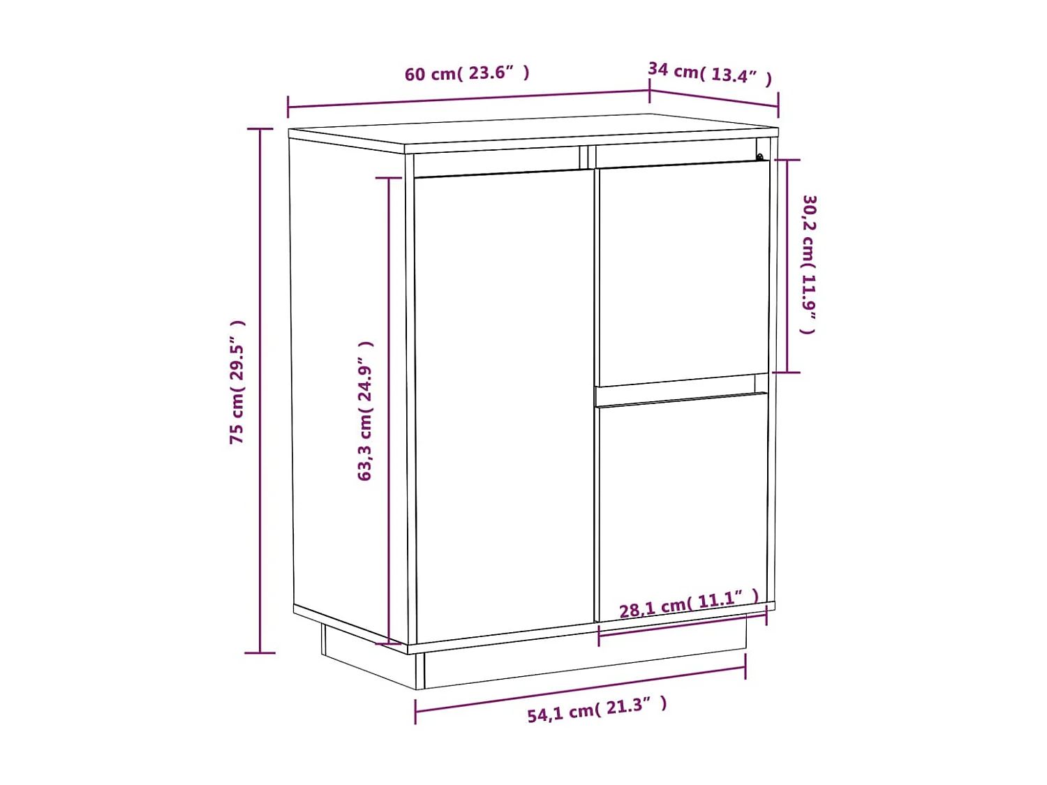 Dressoir 60x34x75 cm massief grenenhout honingbruin