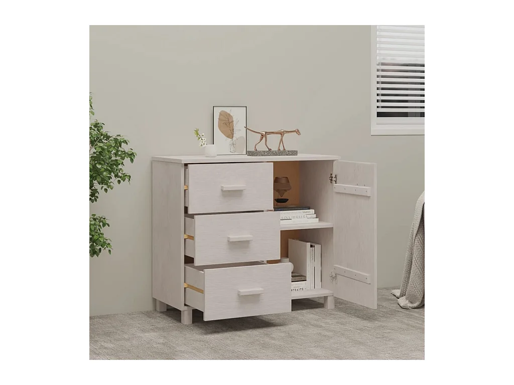 Buffet HAMAR Blanc 90x40x80 cm Bois massif de pin