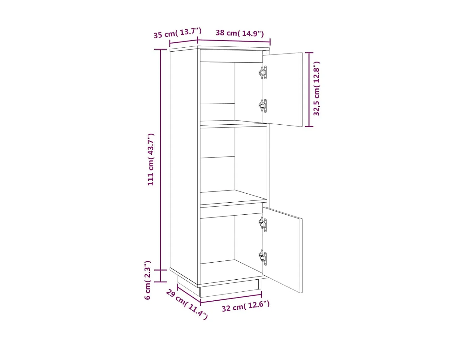 Buffet haut Marron miel 38x35x117 cm Bois massif de pin