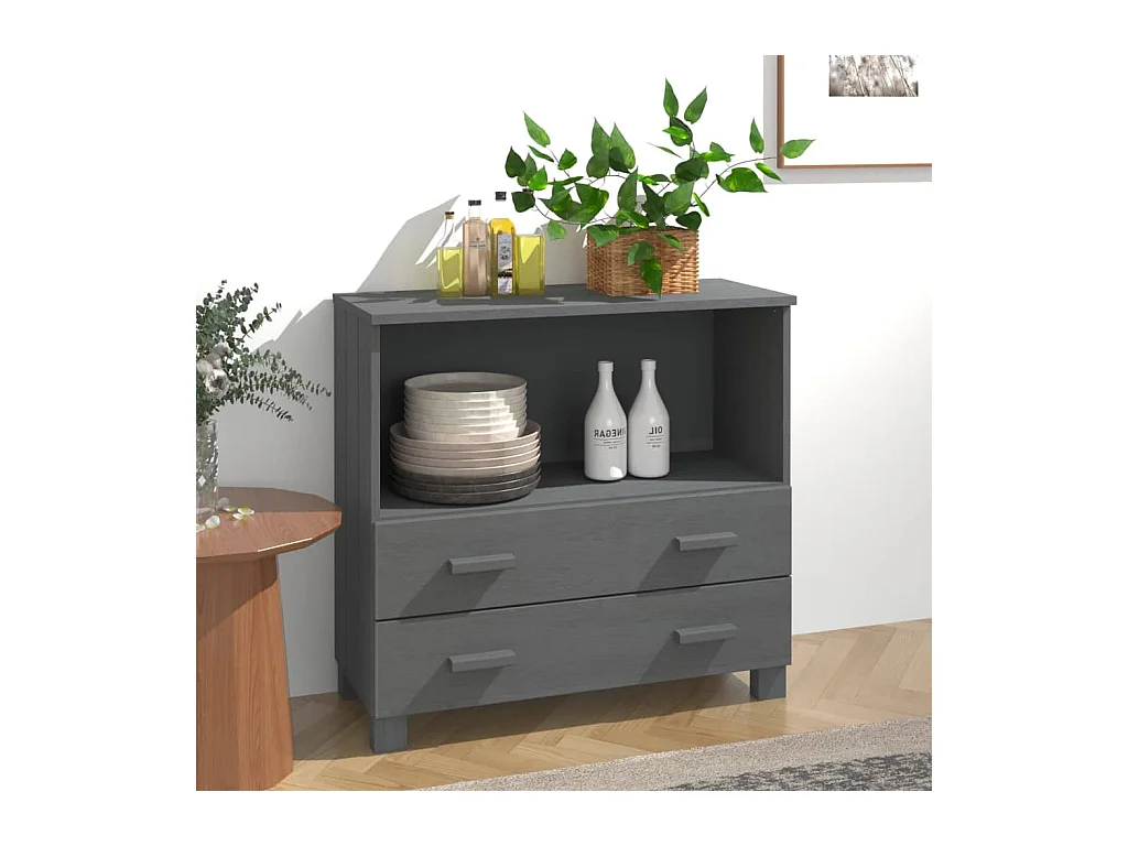 Credenza HAMAR Grigio Scuro 85x35x80 cm Legno Massello di Pino