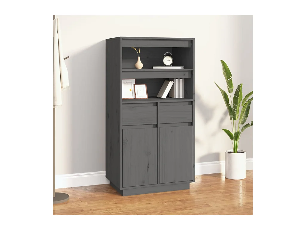 Buffet haut Gris 60x40x116,5 cm Bois massif de pin