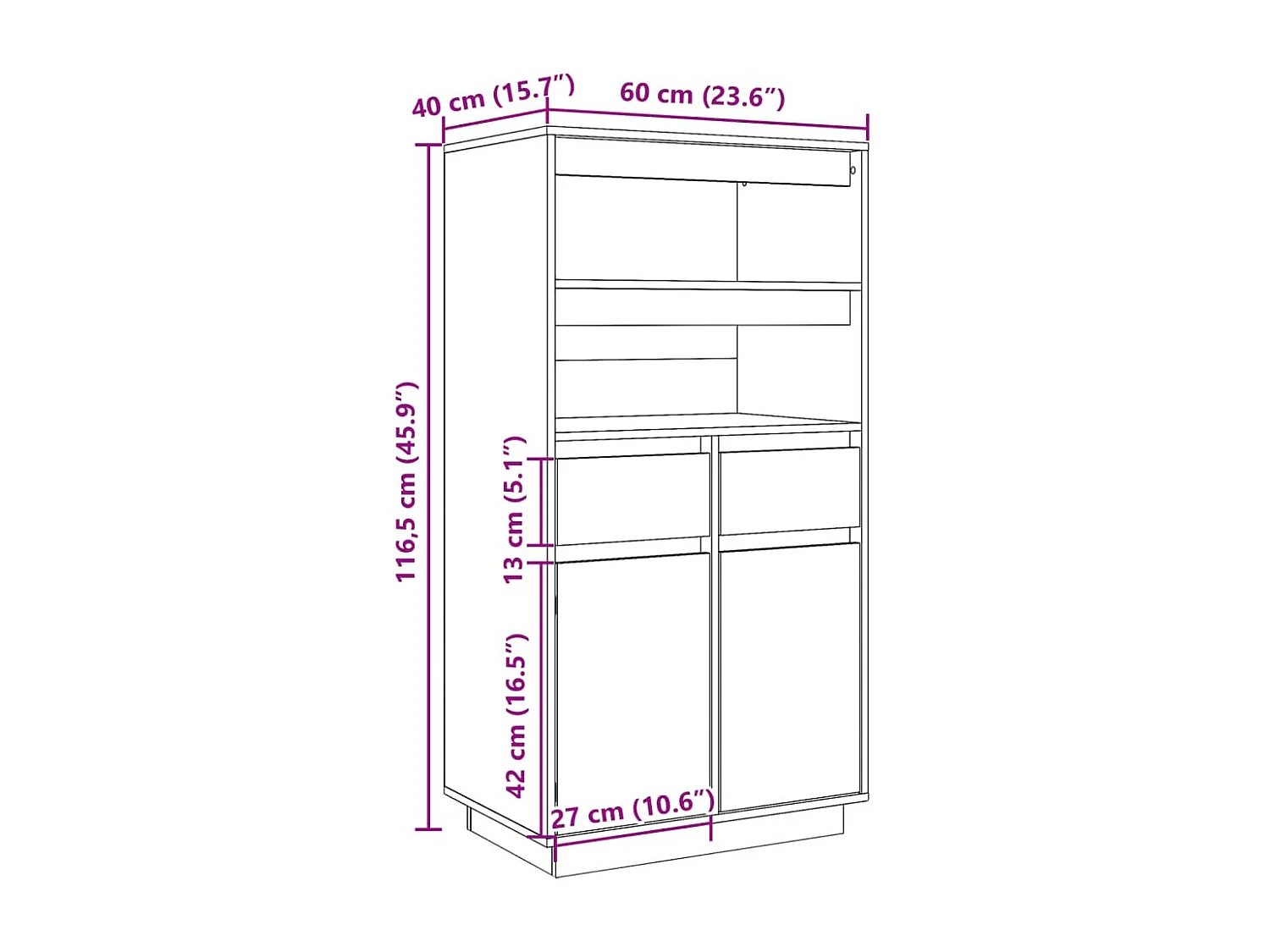 Hoge kast 60x40x116,5 cm massief grenenhout grijs
