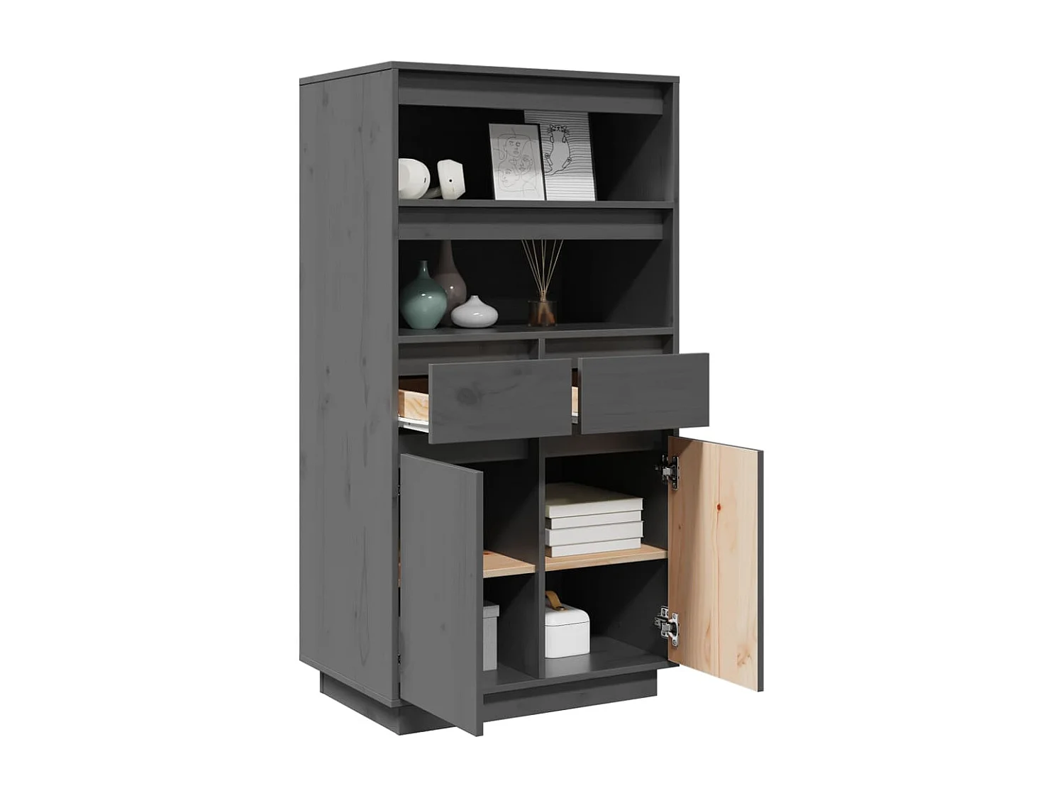 Hoge kast 60x40x116,5 cm massief grenenhout grijs