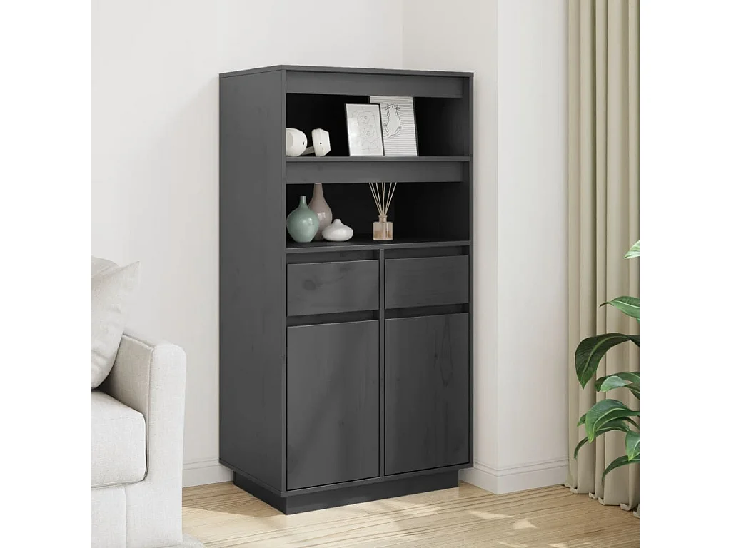 Highboard Grau 60x40x116,5 cm Massivholz Kiefer