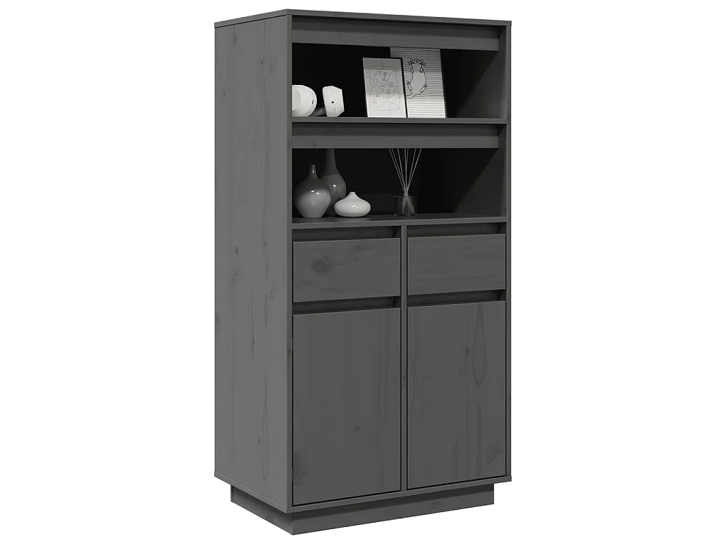 Highboard Grau 60x40x116,5 cm Massivholz Kiefer