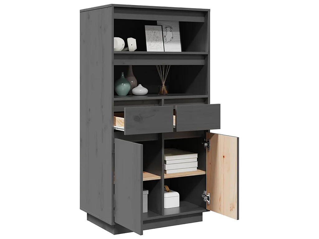 Highboard Grau 60x40x116,5 cm Massivholz Kiefer