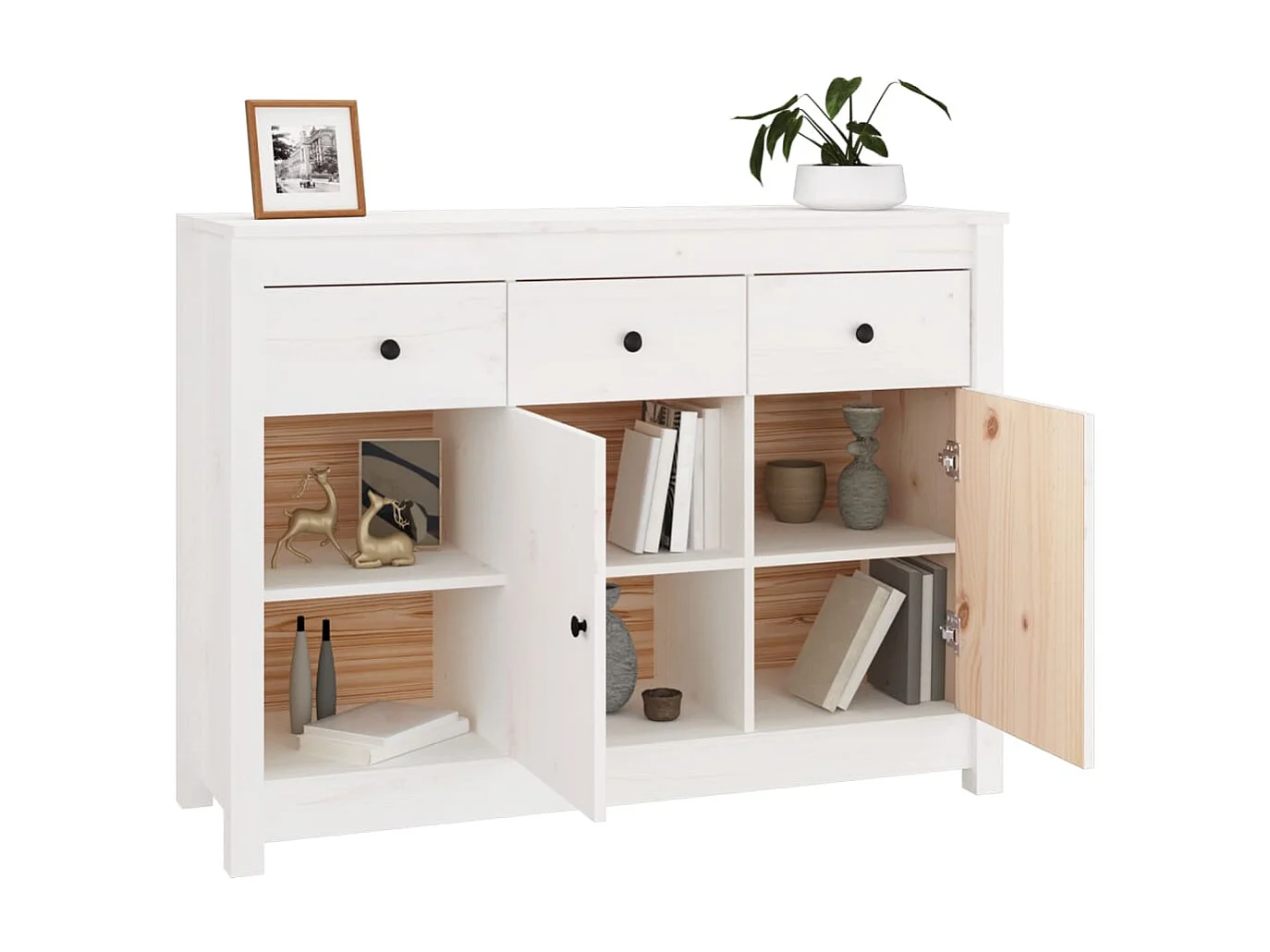 Buffet Blanc 100x35x74 cm Bois massif de pin