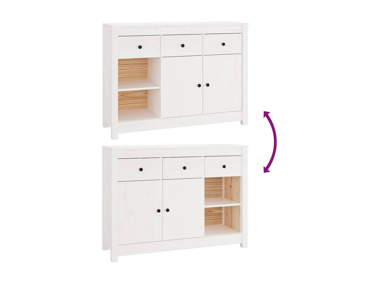 Buffet Blanc 100x35x74 cm Bois massif de pin