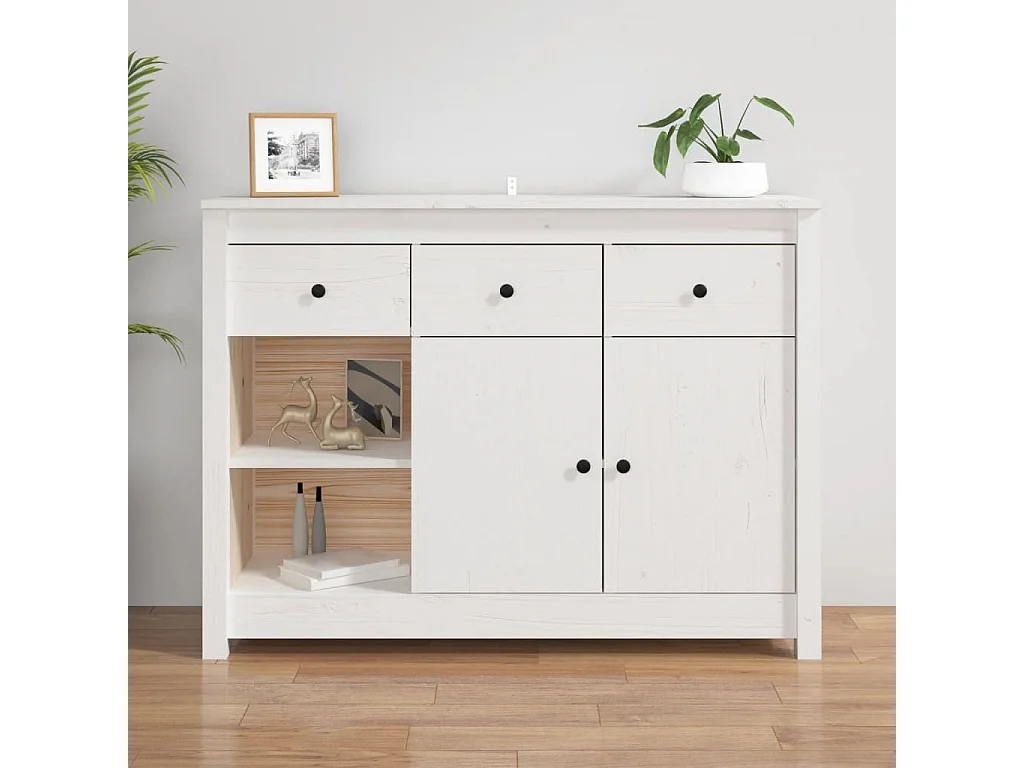 Buffet Blanc 100x35x74 cm Bois massif de pin