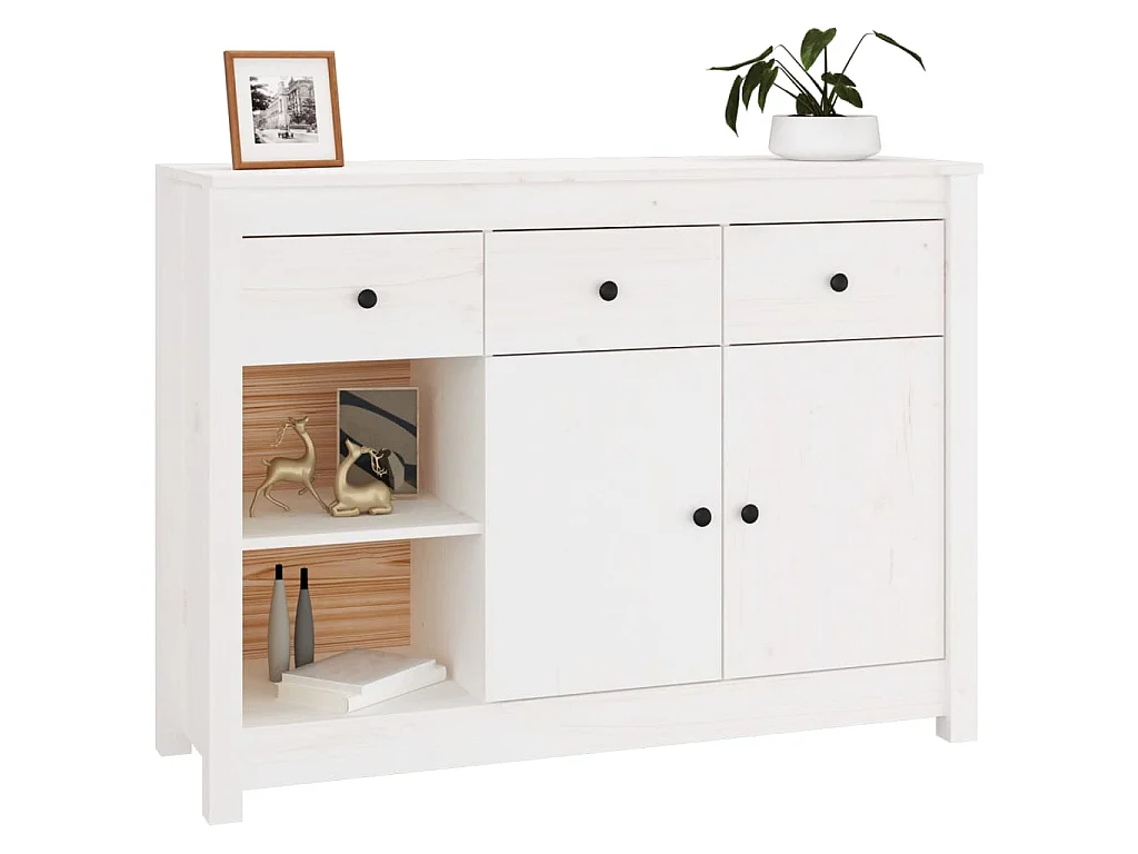 Buffet Blanc 100x35x74 cm Bois massif de pin