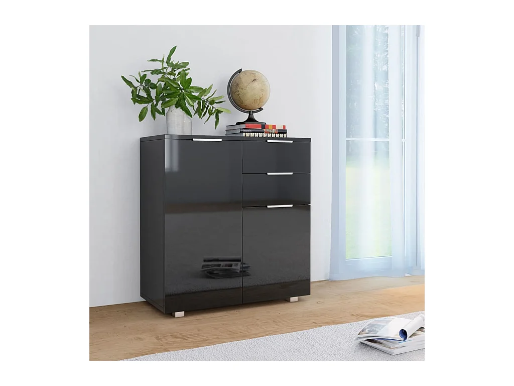 Credenza con Finitura Lucida Nera 71x35x80 cm in Truciolato