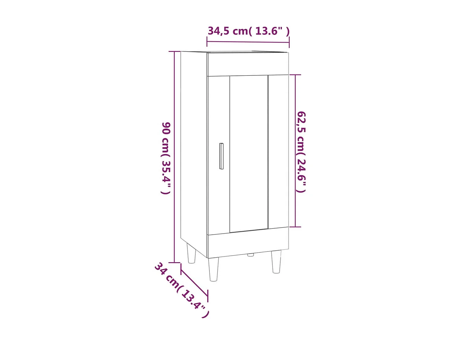 Dressoir 34,5x34x90 cm bewerkt hout bruin eikenkleur