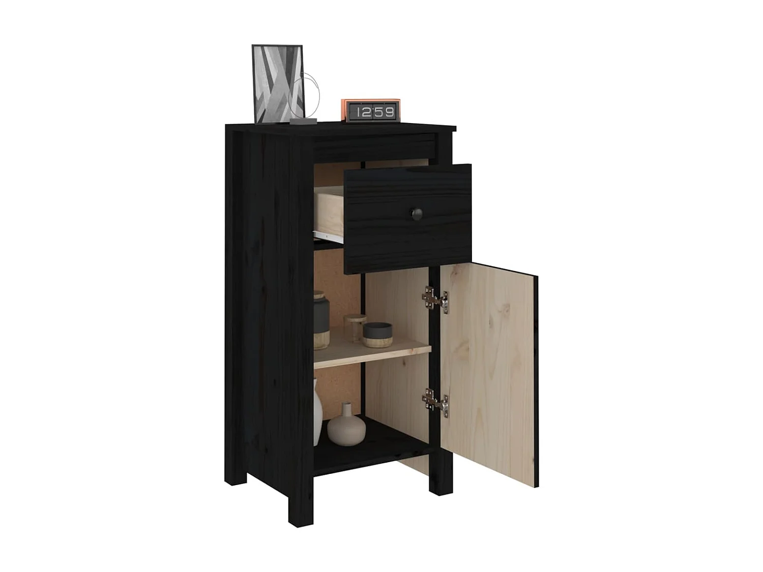 Dressoirs 2 st 40x35x80 cm massief grenenhout zwart