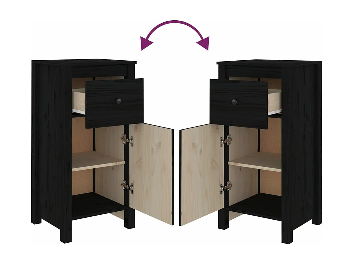 Dressoirs 2 st 40x35x80 cm massief grenenhout zwart