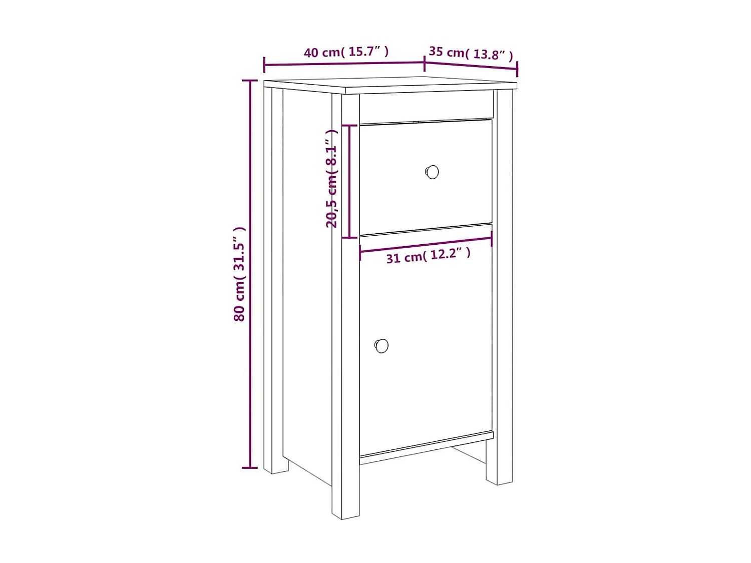 Dressoirs 2 st 40x35x80 cm massief grenenhout zwart
