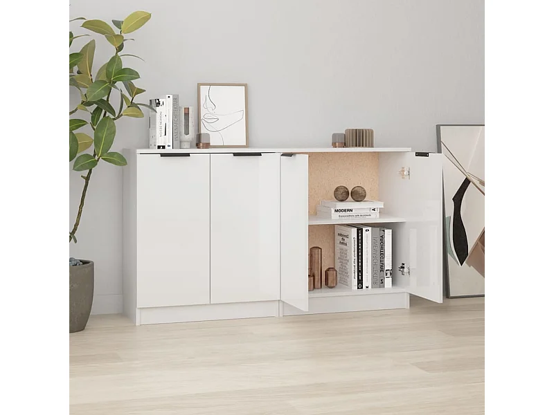 Dressoirs 2 st 60x30x70 cm bewerkt hout hoogglans wit