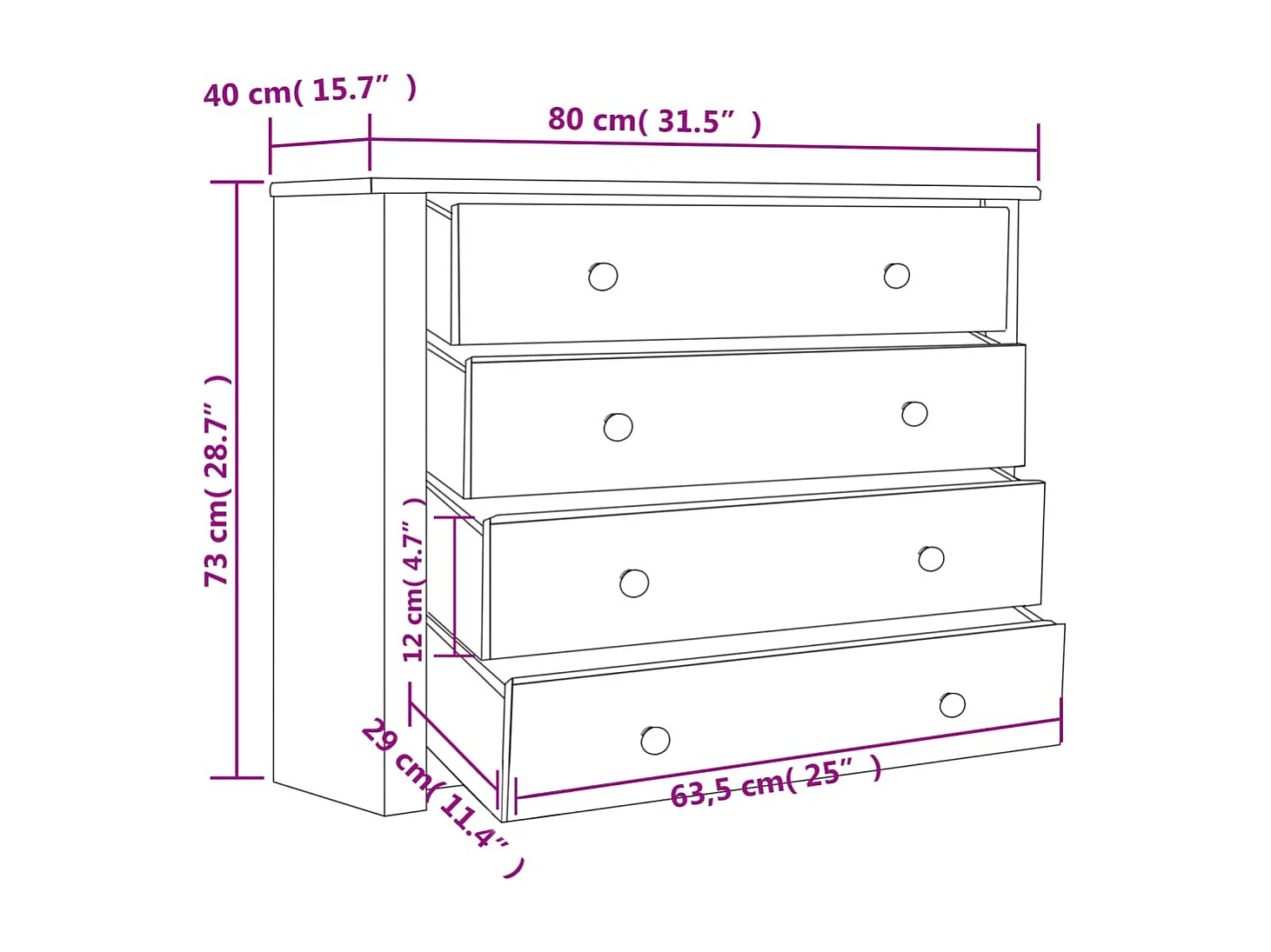 Sideboard Grau 80x40x73 cm Kiefernholz Panama