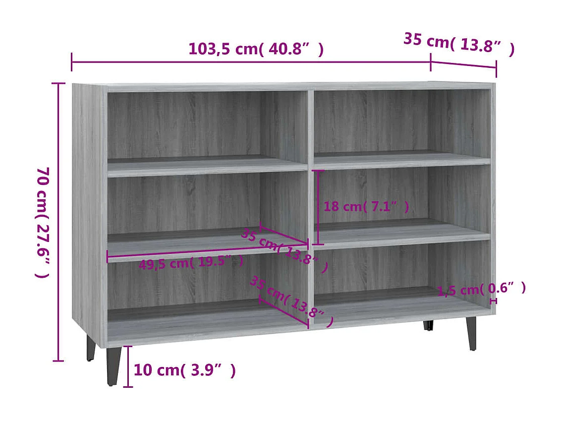 Sideboard Grau Sonoma 103,5x35x70 cm Holzwerkstoff