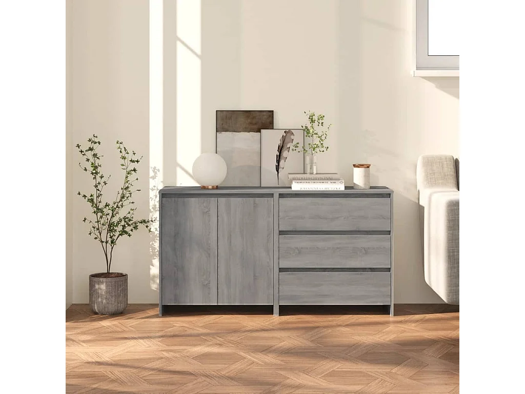 Credenze 2 pz Grigio Sonoma in Legno Multistrato