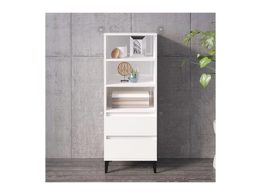 Buffet haut Blanc brillant 40x36x110 cm Bois d'ingénierie
