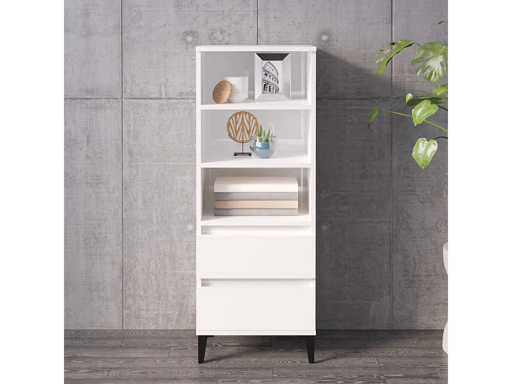 Buffet haut Blanc brillant 40x36x110 cm Bois d'ingénierie