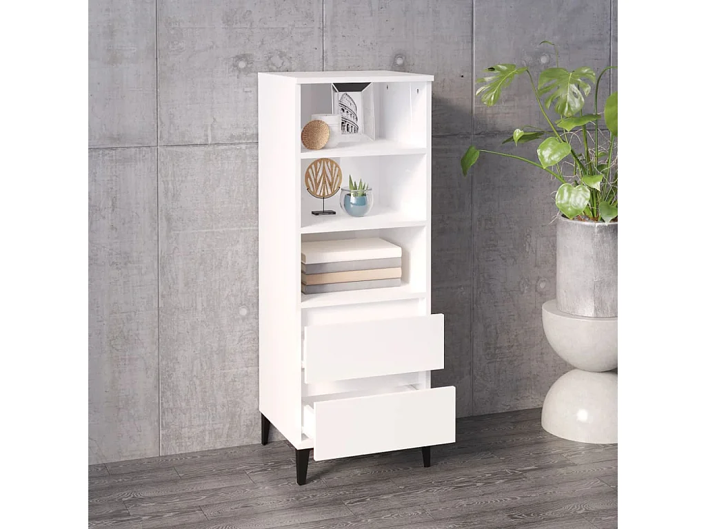 Buffet haut Blanc brillant 40x36x110 cm Bois d'ingénierie
