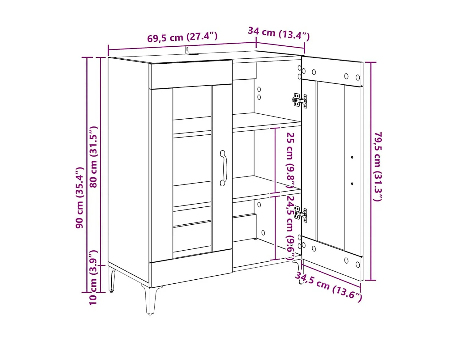 Buffet blanc 69,5x34x90 cm bois d'ingénierie