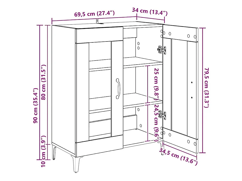 Buffet blanc 69,5x34x90 cm bois d'ingénierie