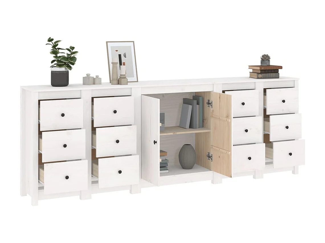 Aparador 230x35x80 cm madeira de pinho maciça branco